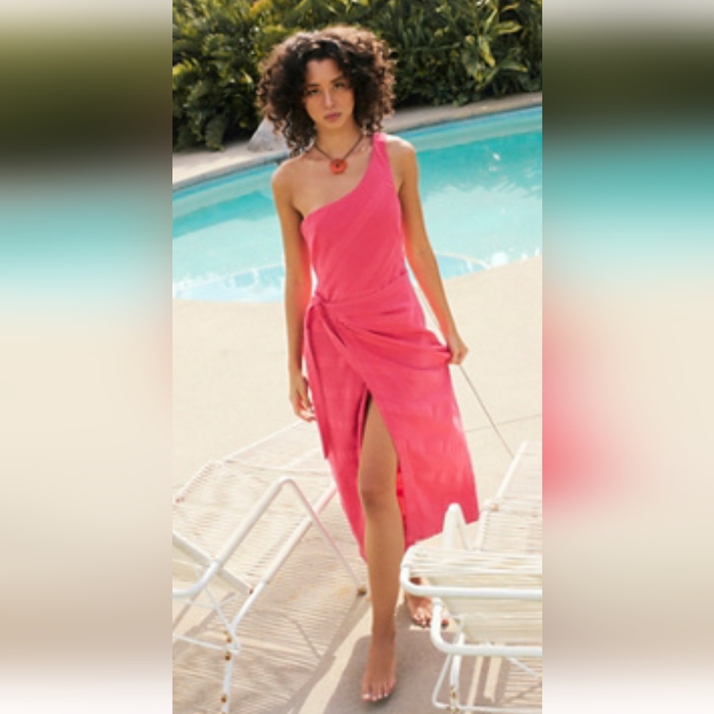 Anthropologie Vibrant Pink One-Shoulder Dress